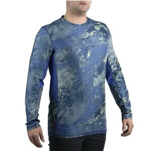 Realtree‎ Wav3 Performance Fishing Tee Men's Medium Long Sleeve Camo Blue Yellow